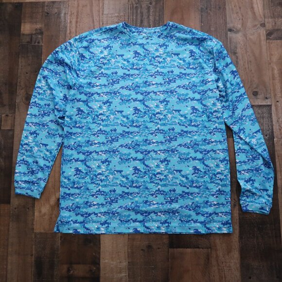 Reel Legends Mens Large Long Sleeve Sun Shade Blue Pixel Camo Digital UV - Picture 2 of 5
